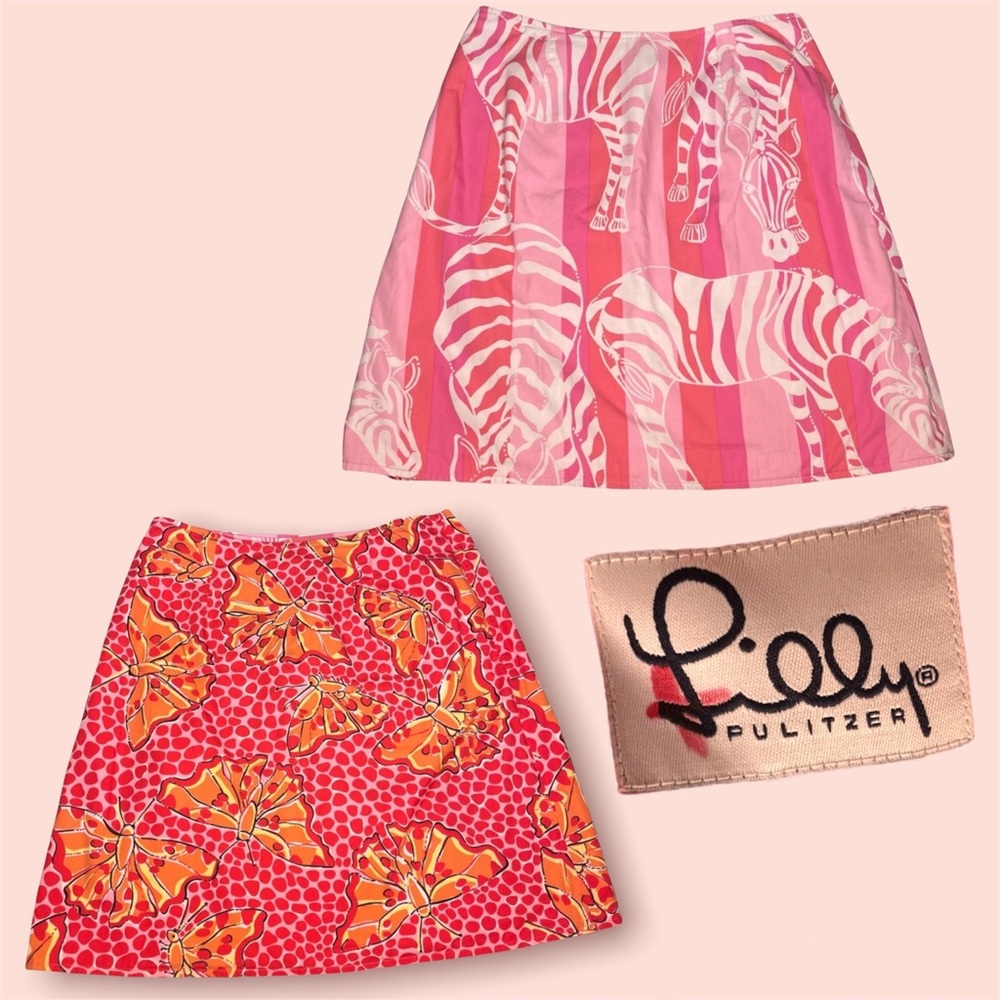 Vintage Lilly Pulitzer Reversible Wrap Skirt Zebra/Butterflies Sz 6 White Label